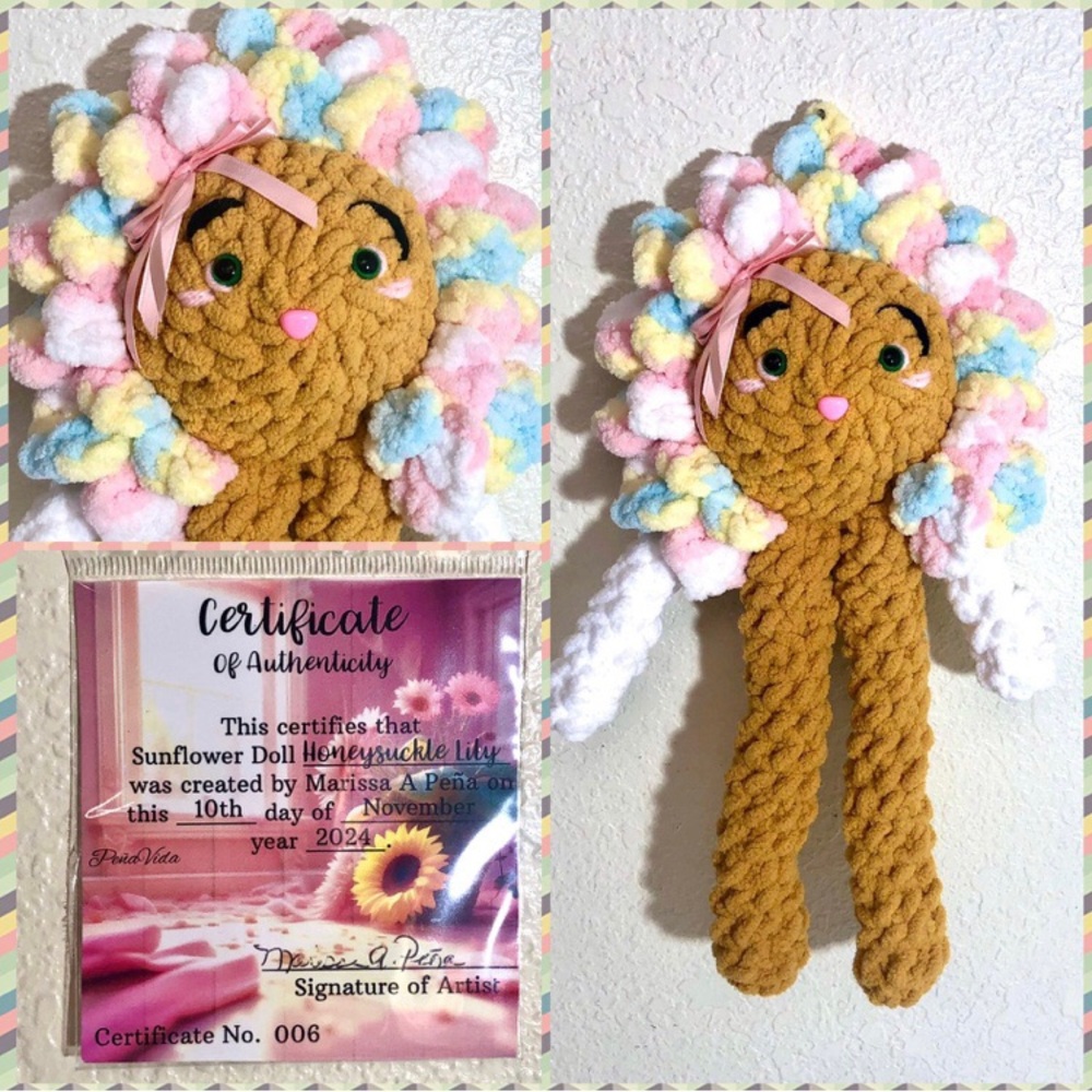 Hand Crocheted Sunflower Doll -  Honeysuckle- Includes Certificate Multicolor